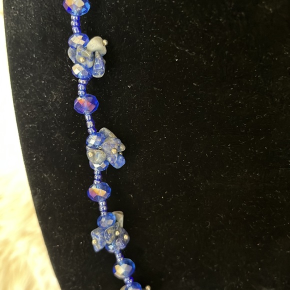 Sparkly Blue glass Beaded with  Lapis crystal mix with earrings - Picture 2 of 6
